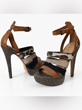 Lamb High Heel Sandal Animal Print Size 8 platform leather Gwen Stefani